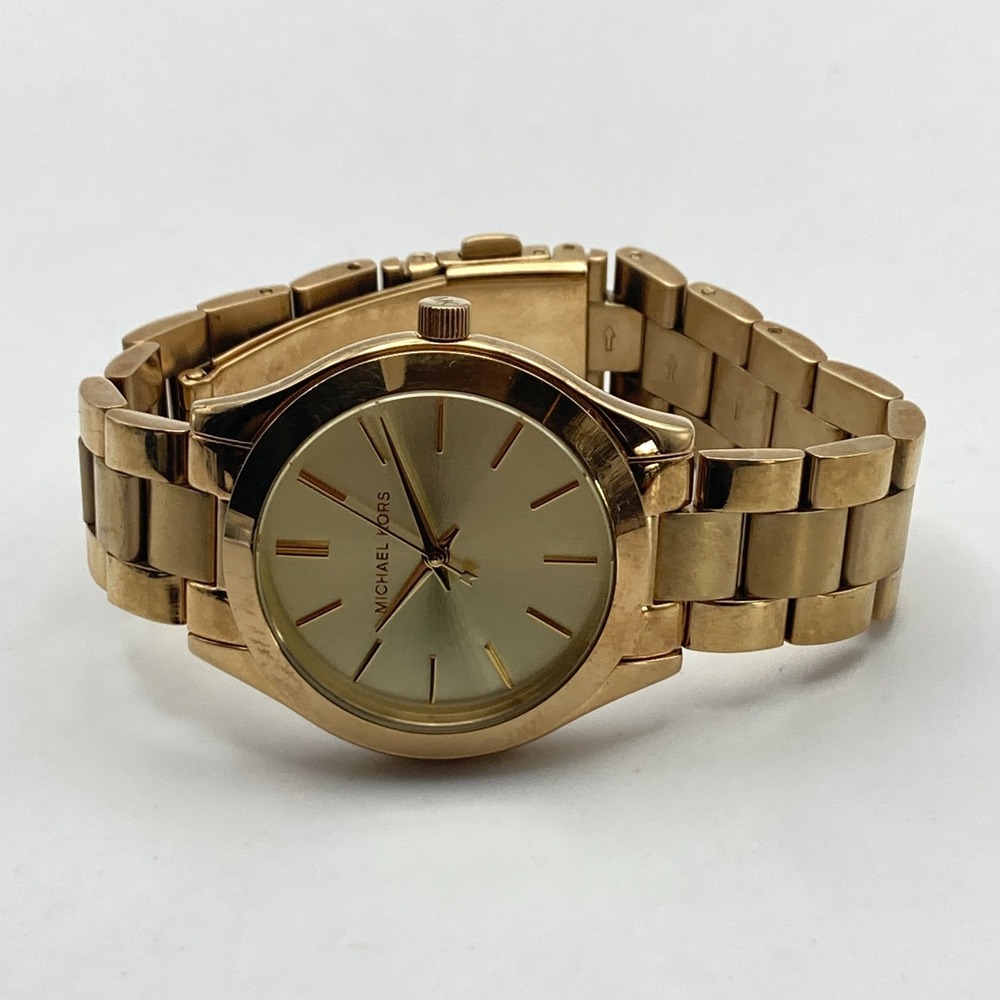Michael Kors Mini Slim Runway Women's Watch 33mm Gold Tone WR New Battery 6.25"